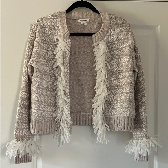 Club Monaco Beige and White Cardigan with Fringe - Picture 2 of 7